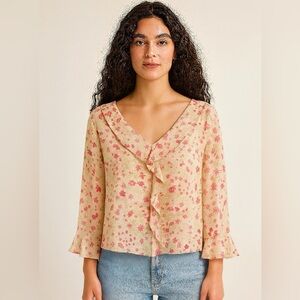 ‼️SOLD‼️ Laura Ashley Sheer Floral Silk Blouse Liner & Flowy Ruffle Detail